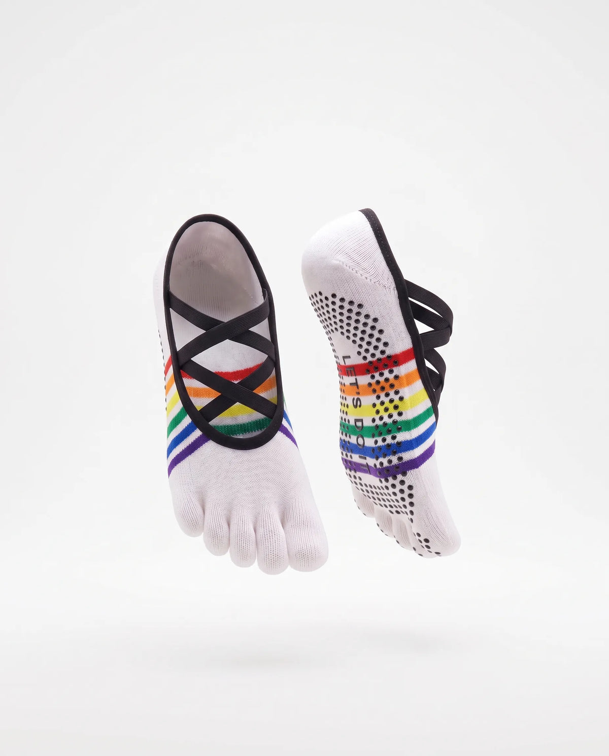 Rainbow Stripe Five-Toe Grip Socks with Criss-Cross Straps