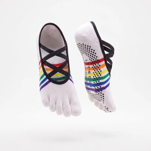 Rainbow Stripe Five-Toe Grip Socks with Criss-Cross Straps