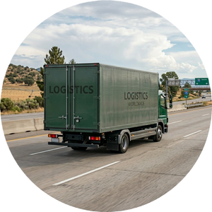 A green logistics delivery truck on a US highway, illustrating YG Socks free shipping policy on all domestic US orders over $50.