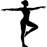 Black silhouette icon of a person in a balancing yoga pose on a white background.