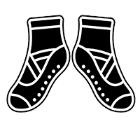 Minimalist icon of performance studio socks with crisscross straps in black.